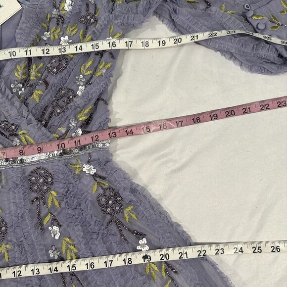 NWT $698 Mac Duggal [ 4 ] Long Sleeve‎ Embroidered Wrap Midi Dress Lilac G1710 - Picture 6 of 16